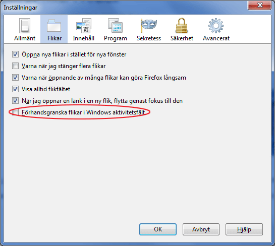 Inställningar i Firefox