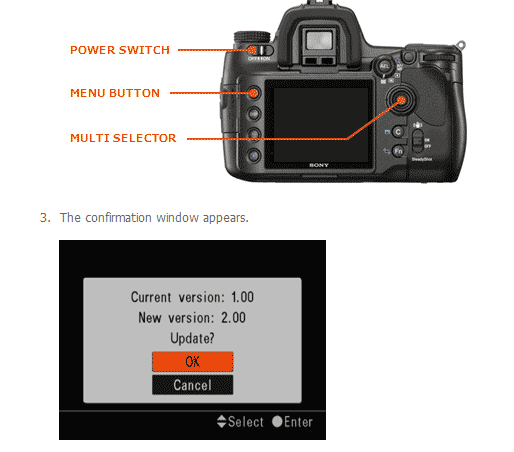 Uppdatering av mjukvaran till Sony A850/A900