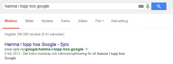 Nu ligger jag först på Google