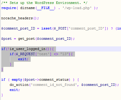 Lägg till verifieringskoden i wp-comments-post.php