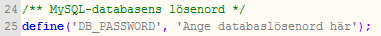 Ange MySql-användarens lösenord