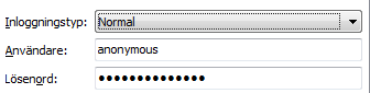 Ange inloggningstyp och inloggningsuppgifter