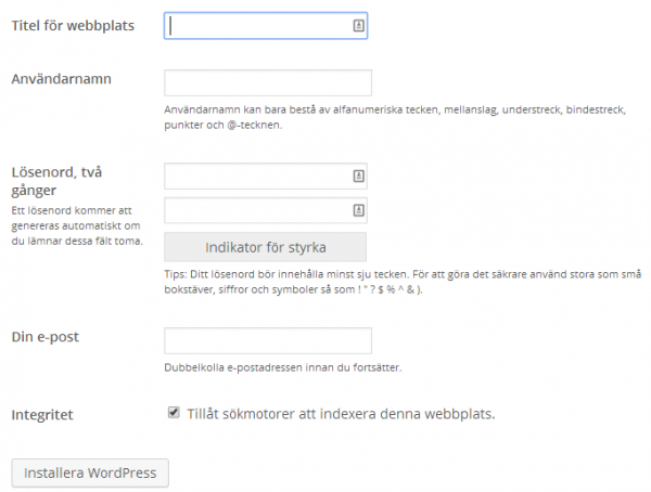 Redo för att installera WordPress