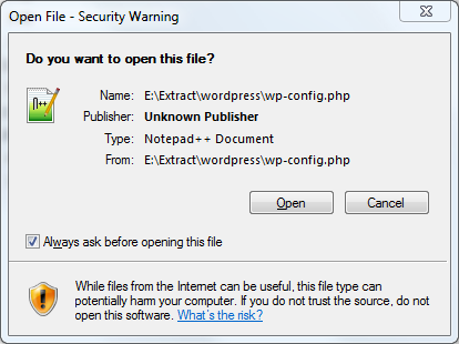 Varning vid öppnande av PHP-filer