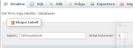 Skapa tabell tblGuestbook