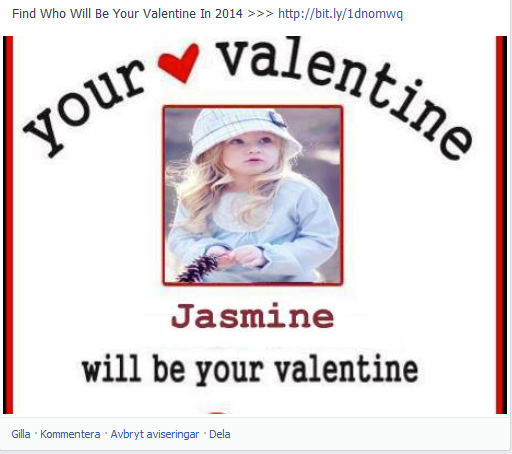 "Your Valentine 2014" sprider sig som ett virus på Facebook