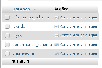 Välj MySql-databasen "lokaldb" från listan