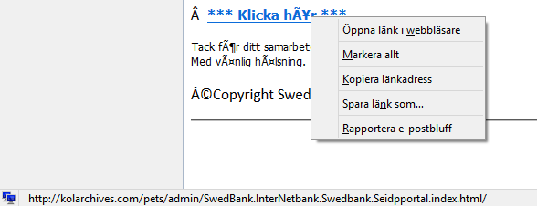 Klicka inte på länkar i mail