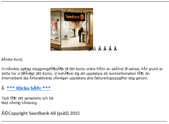 E-post som försöker utge sig vara från Swedbank