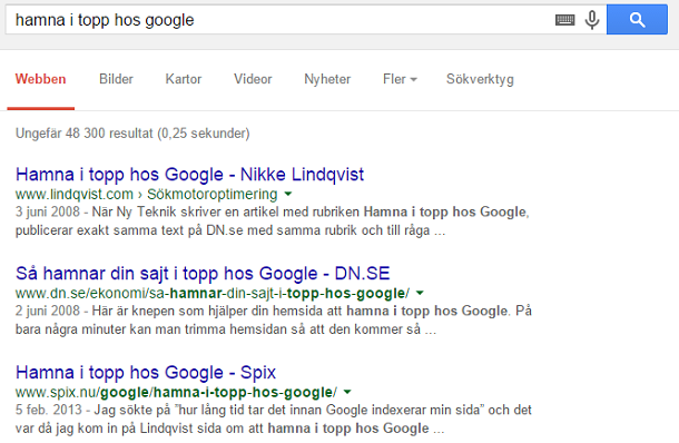 Inte så lätt att hamna i topp hos Google