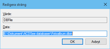 Redigera sökvägen till ACDSee's databas