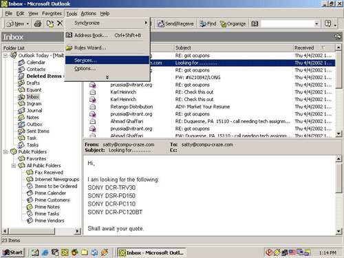 Gränssnittet i Outlook 2000