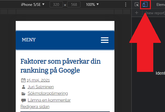 Låt webbläsaren simulera hur sidan ser ut på en mobil.